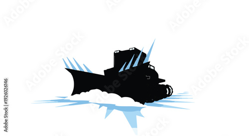 Sleek submarine silhouette forcefully navigating and shattering a path through vast frozen waters, symbolizing resilience and discovery
