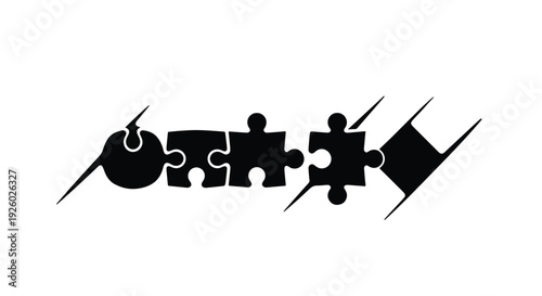 Abstract Puzzle Pieces Forming a Linear Sequence with Graphic Elements