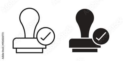Approval stamp icon, line symbols on white background. EPS10