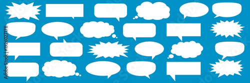 A set of chat box designs for comments on social media or comics. Vector designs of speech bubbles, text boxes, and conversation chat columns in comics.
