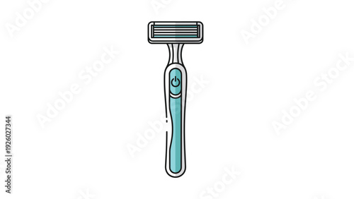 Modern personal razor with a blue handle and multi-blade head is illustrated as a functional icon of male grooming.