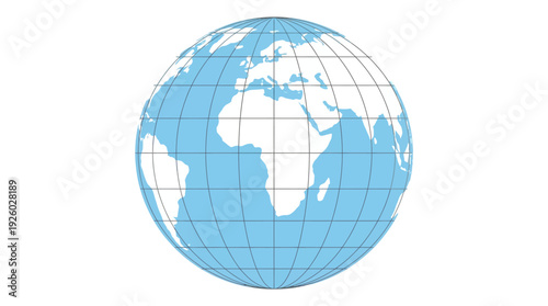 Minimalist Earth Globe with Grid Lines and Continents. Global Map Illustration for Geography, World Connection, and International Concepts.
