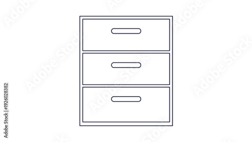 Minimalist three-drawer office filing cabinet illustration with simple handles perfect for business and administration themed icons.