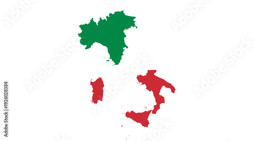 Italy Map Outline with Italian Flag Colors - Green, White, and Red Geographic Shape for Travel, Education, and Cultural Concepts