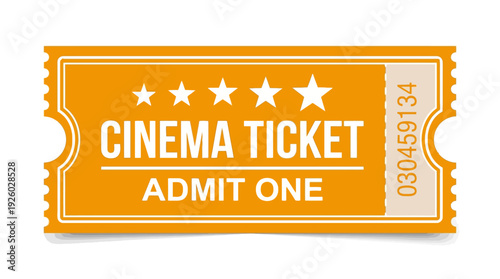 Orange Cinema Ticket Admit One - Movie Night Entry Pass with Stars Vector Icon