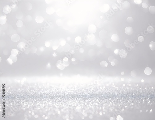 silver glitter background with soft bokeh lights, shimmering sparkles, and a dreamy festive glow