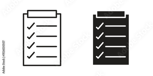 Clipboard check icon, line symbols on white background. EPS10