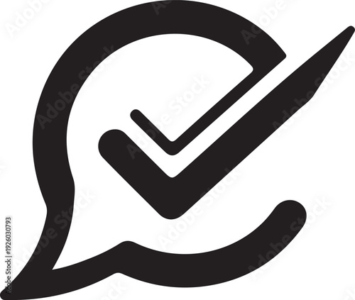 Check mark bubble icon representing customer feedback and approved communication for survey results and verified social media messaging and online validation tasks symbols