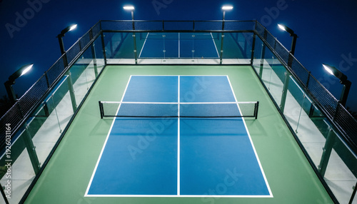 Illuminated Padel or Pickleball Court at Night – Luxury Rooftop Sports Arena