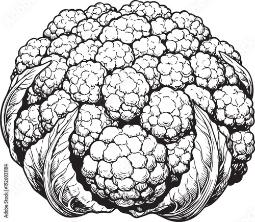 Fresh cauliflower vegetable head hand drawn illustration with realistic organic texture and detail for farm market design or vegetarian nutrition branding concepts isolated