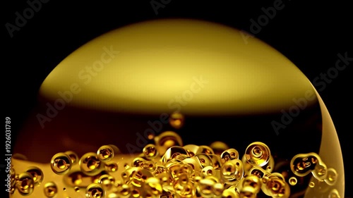 Molecular cell golden color. Moving cell are merging or breaking. Close-up photo or view through microscope. Abstract background for about medical and scientific. Animation Seamless loop, 3D Render.