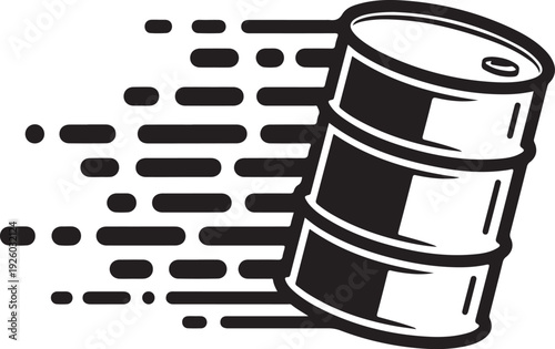 Industrial oil barrel icon with speed lines representing energy movement and fuel delivery logistics isolated on transparent background for petroleum industry design