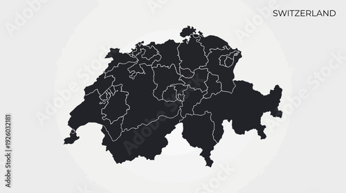 Switzerland Map with Cantons Outline - Detailed Vector Geographic Illustration of Swiss Regions