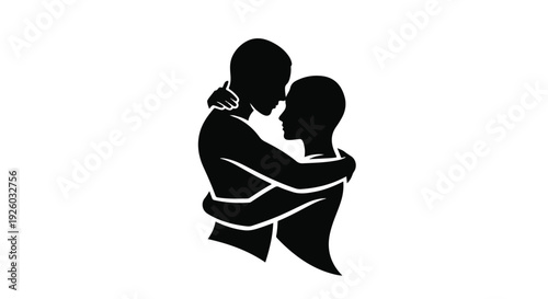 Embrace icon representing intimacy and connection between two people in a silhouette