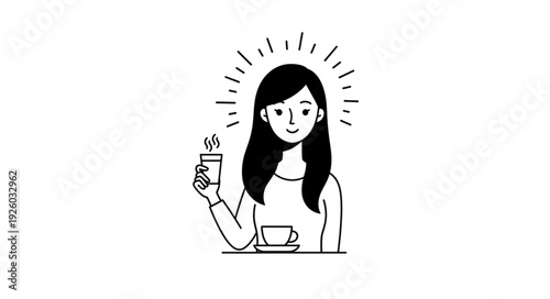 Woman holding a cup of hot beverage with steam rising.
