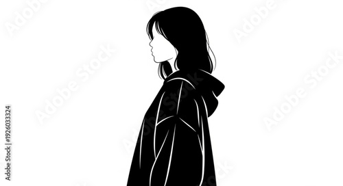 Silhouette of a young woman wearing a hooded jacket.