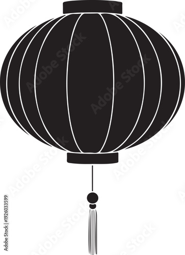 Traditional oriental lantern vector illustration of black hanging lamp with decorative tassel for lunar new year celebrations and asian cultural festival ornaments