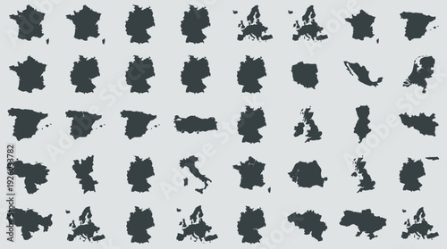 Diverse Vector Map Collection: European & Global Country Silhouettes with Administrative Divisions
