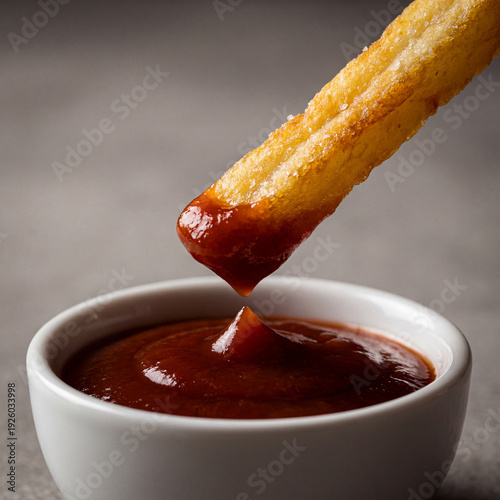 Wallpaper Mural French Fry Dipping into Ketchup Closeup on Neutral Background Torontodigital.ca