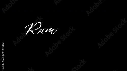 Ramadan Kareem text animation handwritten in white ink drops with particles. White stylized calligraphy of the phrase 
