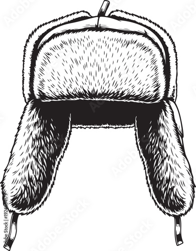 Vintage ushanka winter hat hand drawn vector illustration of traditional russian fur headwear for cold weather protection classic earflap cap isolated on background
