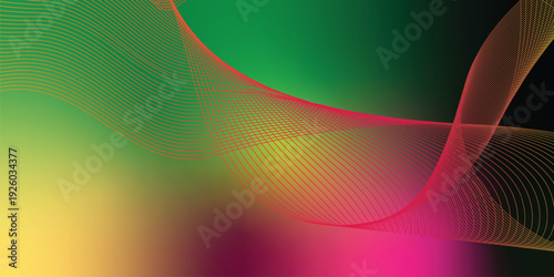 YellowGreen Glowing magenta, black, and YellowGreengradient waves flowing across a dark grainy background with soft luminous highlights, ideal for modern header, banner, and poster designs.