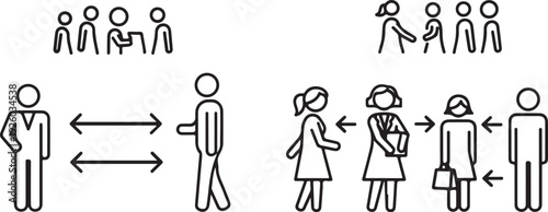 Social Distancing Icons Showing People Maintaining Space Isolated on white background