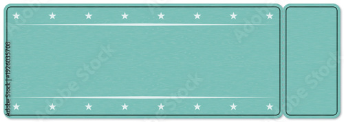 Blank ticket paper rough texture turquoise color with frame and perforated isolated