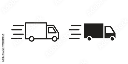 Fast shipping delivery truck icon, line symbols on white background. EPS10