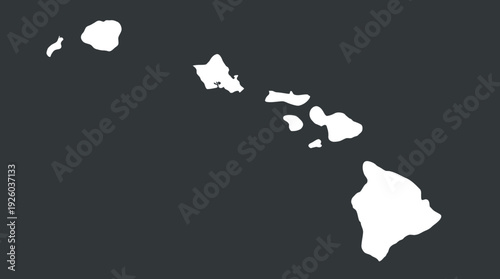 Hawaii Islands Map Outline Silhouette - White Minimalist Shape on Dark Grey Background, USA State Geography Illustration