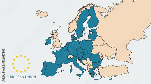 European Union Map with Member States Highlighted | EU Flag