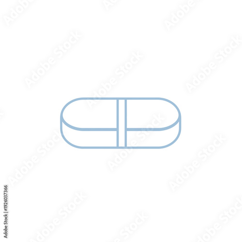 A simple blue outline of a capsule pill on a white background