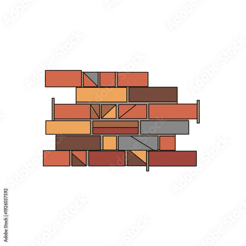 A colorful illustration of a brick wall with various colored bricks