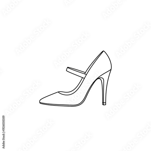 A black and white drawing of a high heeled shoe