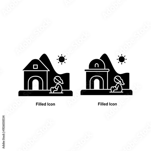 Black and white illustration of two dog house designs