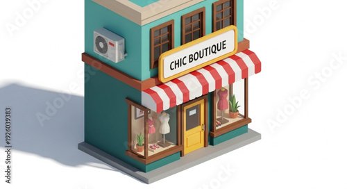 Chic Boutique - A charming two-story building with a stylish red and white awning.