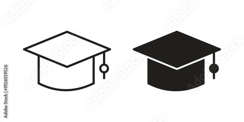 Graduation cap icon, line symbols on white background. EPS10