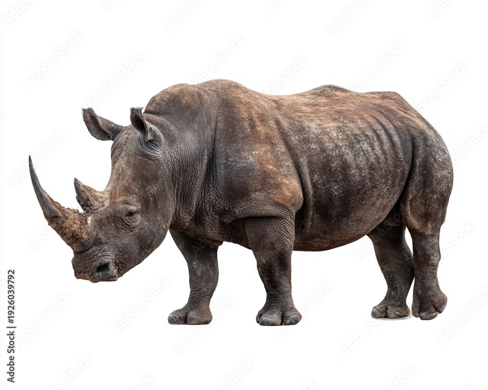 Fototapeta premium A powerful and majestic rhinoceros in profile.