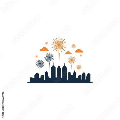 City skyline with fireworks exploding in the sky