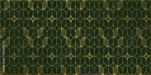 Luxury geometric gold line art and art deco background vector. Abstract green geometric frame and elegant art nouveau with delicate. Illustration design for invitation, banner, vip, interior, decorati