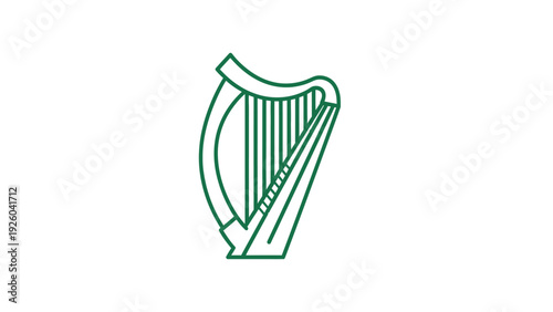 Simple Green Line Drawing of a Harp.