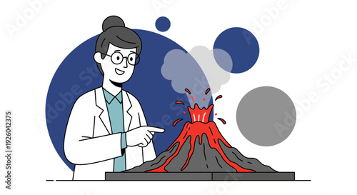 Female Scientist Demonstrating Volcanic Eruption Model.