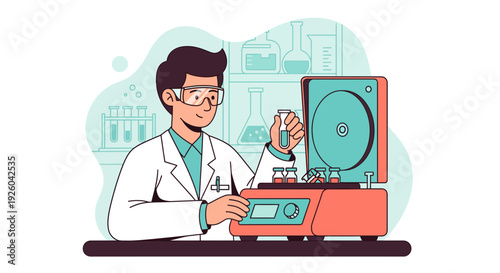 Scientist Using Laboratory Centrifuge Equipment.