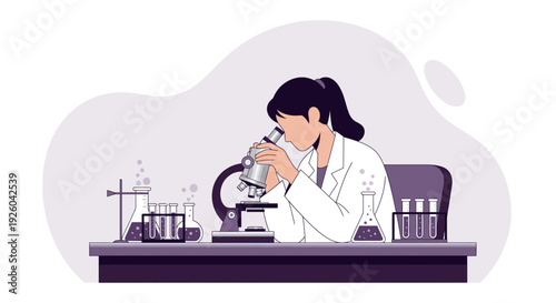 Scientist examining samples with a microscope.