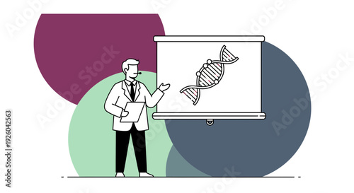 Scientist Presenting DNA Structure Illustration.