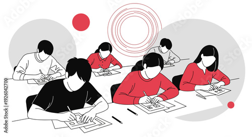 Students Concentrating on Exam in Classroom.