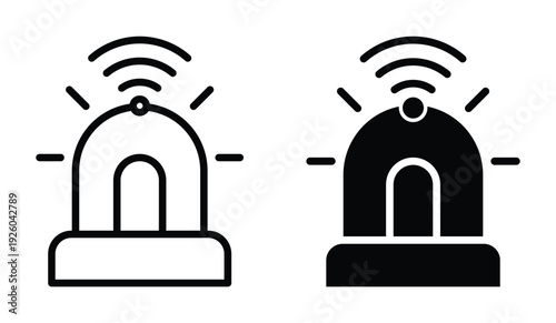 Black and White Icons of Emergency Sirens with Sound Waves Emitting