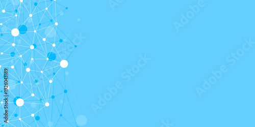 Blue Digital Network Background With Connected Nodes And Copy Space. Abstract Polygonal Space. Triangles With Connecting Dots And Lines.