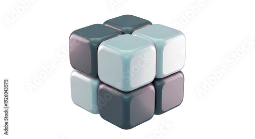 Abstract Arrangement of Rounded Cubes in Grayscale and Purple Tones
