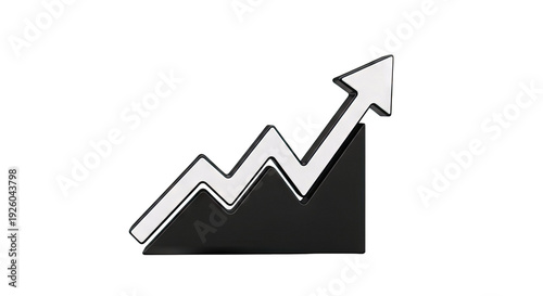 3D Black and White Upward Trend Arrow Graph